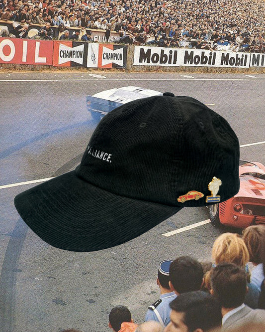 BADGED CORDUROY CAP (BLACK)